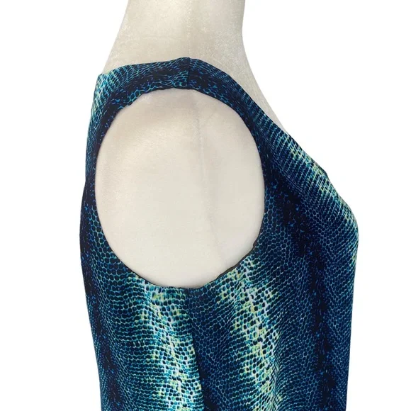 Worthington Blue Green Snakeskin Print Handkerchief Hem Sleeveless Tank Blouse S - Picture 6 of 14